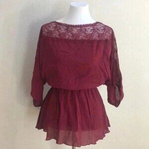 Free People Burgundy Lace Blouse